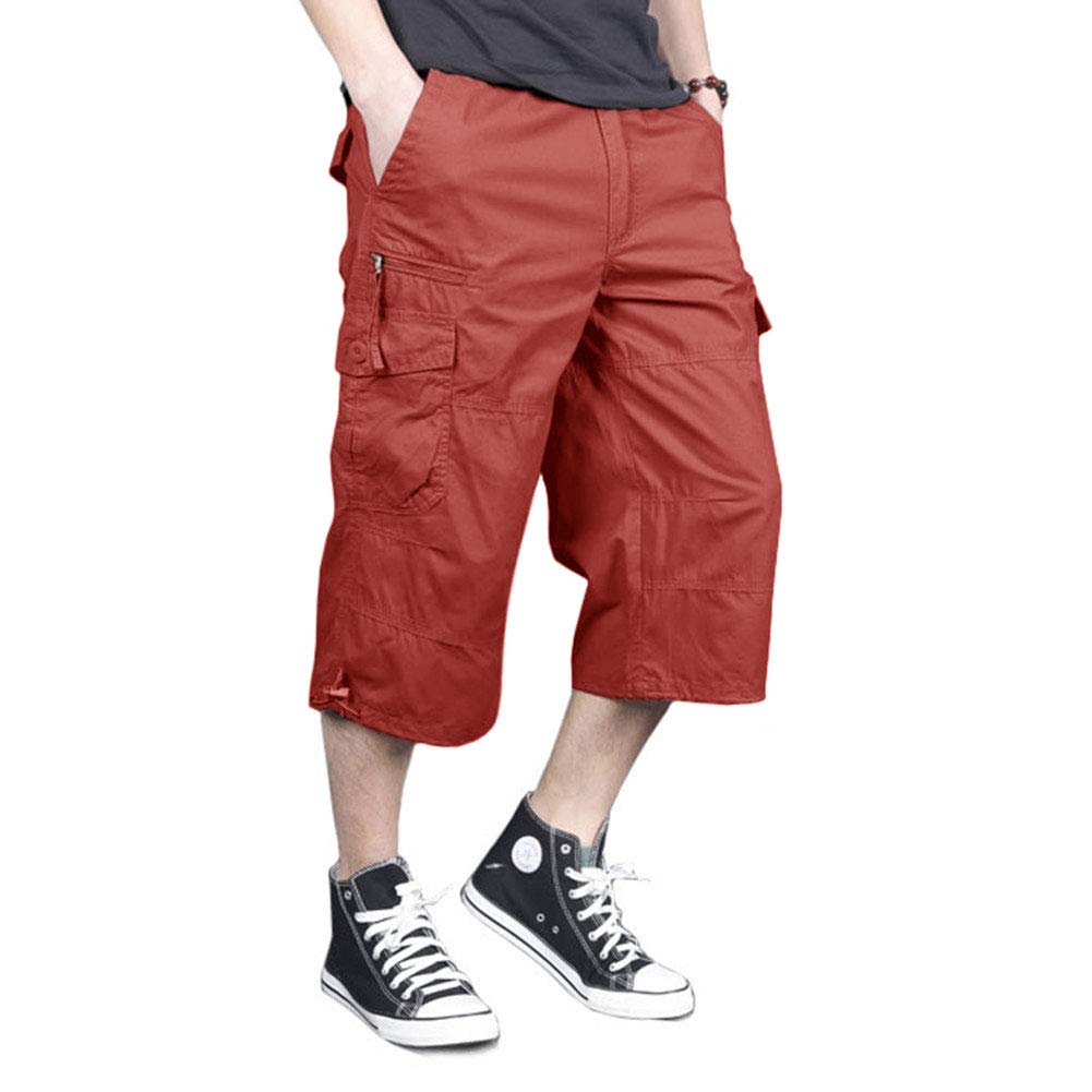 Men's Capri Long Elastic Cargo Shorts