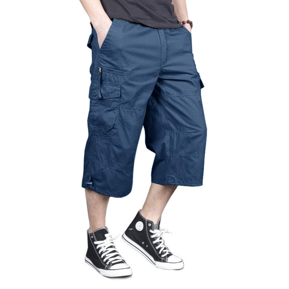 Men's Capri Long Elastic Cargo Shorts