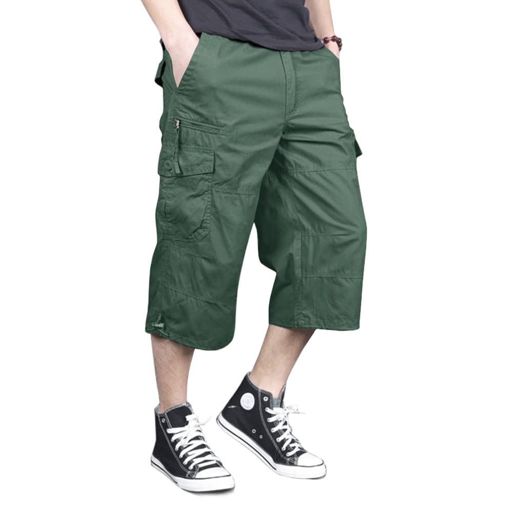 Men's Capri Long Elastic Cargo Shorts